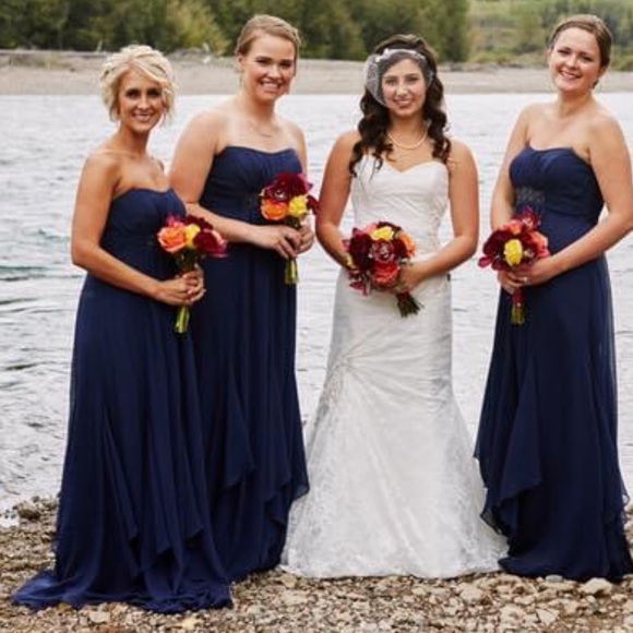 David's Bridal - Navy Blue Chiffon Bridesmaid Dress, Size 2 - Picture 4 of 14